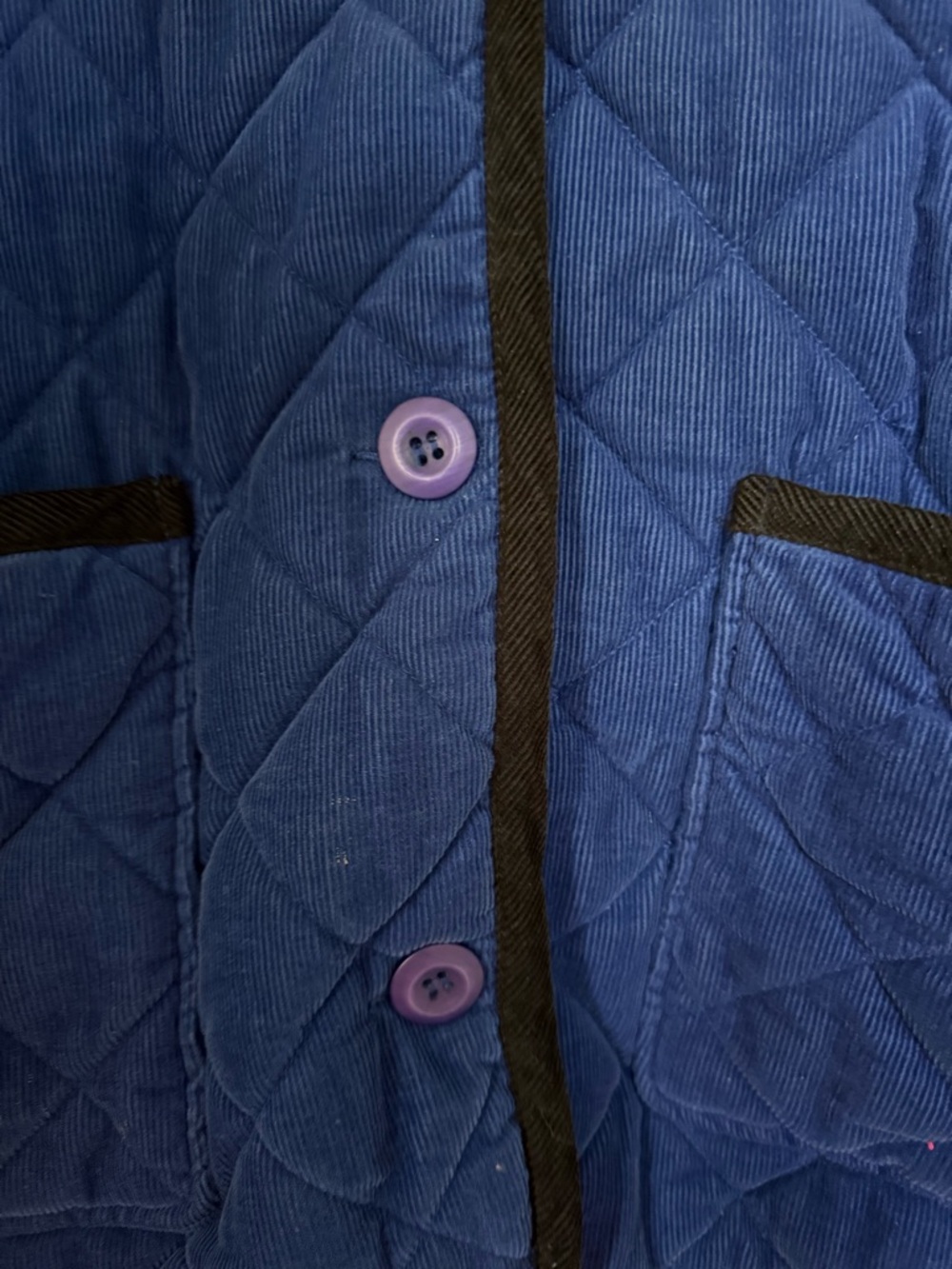 Susan Bristol Vintage Blue Quilted Barn Jacket with Black Corduroy Trim Med - Picture 2 of 15